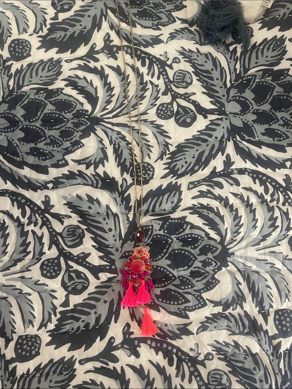 Lilly Pulitzer Hot Pink and Coral Tassel Pendant Necklace